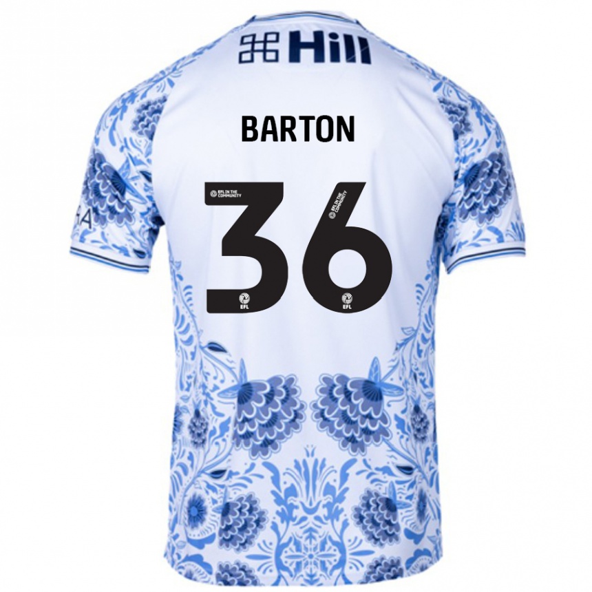 Kids Football Dan Barton #36 White Blue Away Jersey 2024/25 T-Shirt Nz