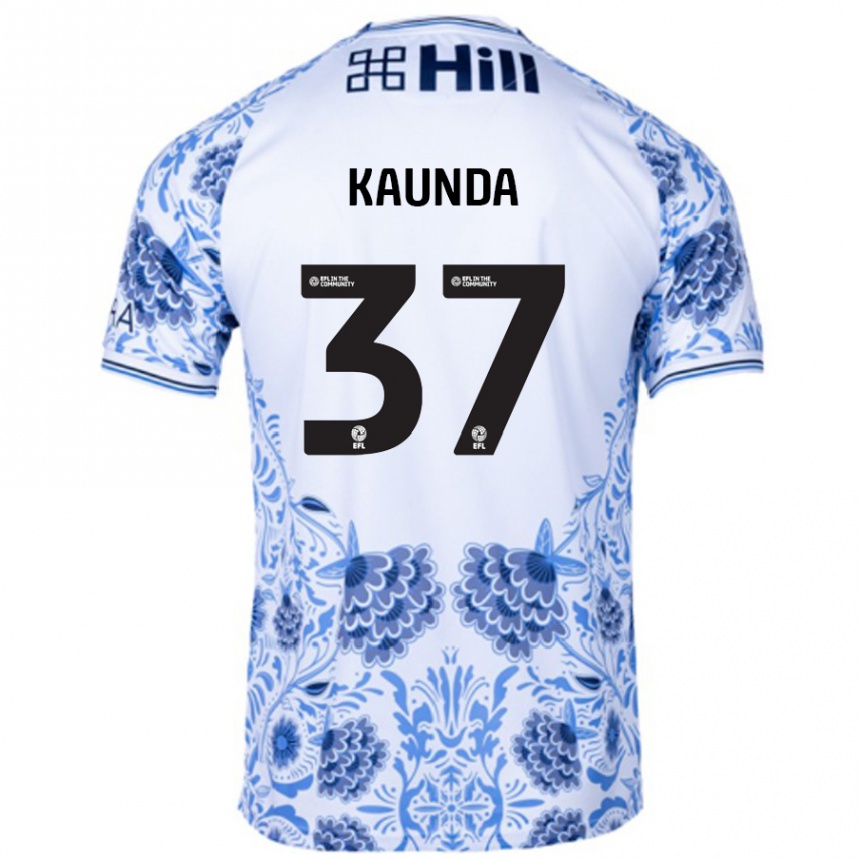 Kids Football Amaru Kaunda #37 White Blue Away Jersey 2024/25 T-Shirt Nz