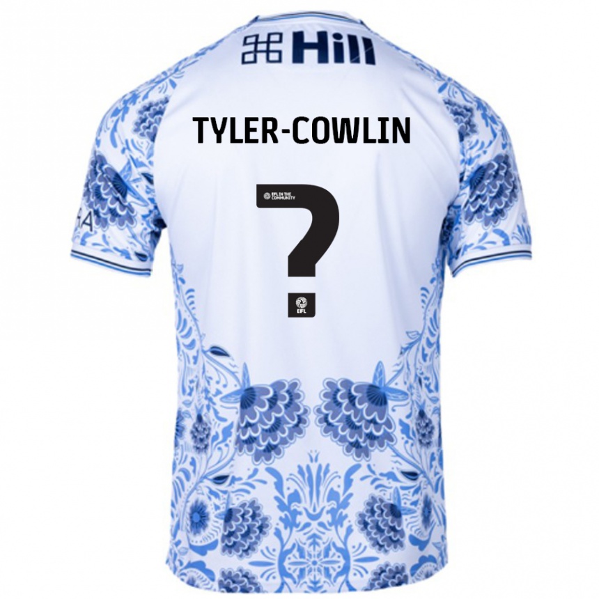 Kids Football Danny Tyler-Cowlin #0 White Blue Away Jersey 2024/25 T-Shirt Nz