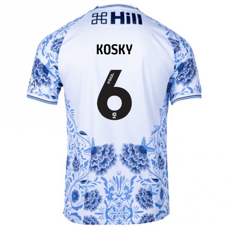 Kids Football Rachel Kosky #6 White Blue Away Jersey 2024/25 T-Shirt Nz