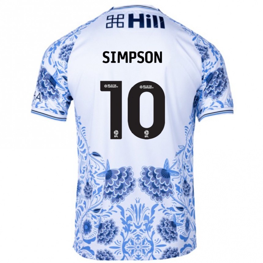 Kids Football Harley-Jean Simpson #10 White Blue Away Jersey 2024/25 T-Shirt Nz