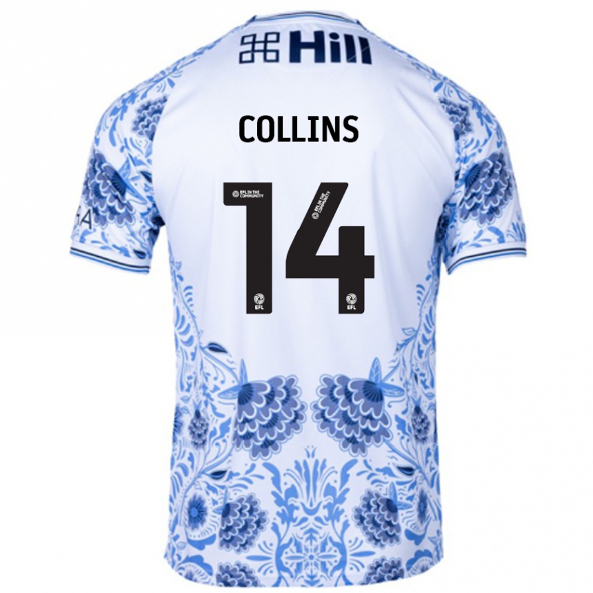 Kids Football Natasha Collins #14 White Blue Away Jersey 2024/25 T-Shirt Nz