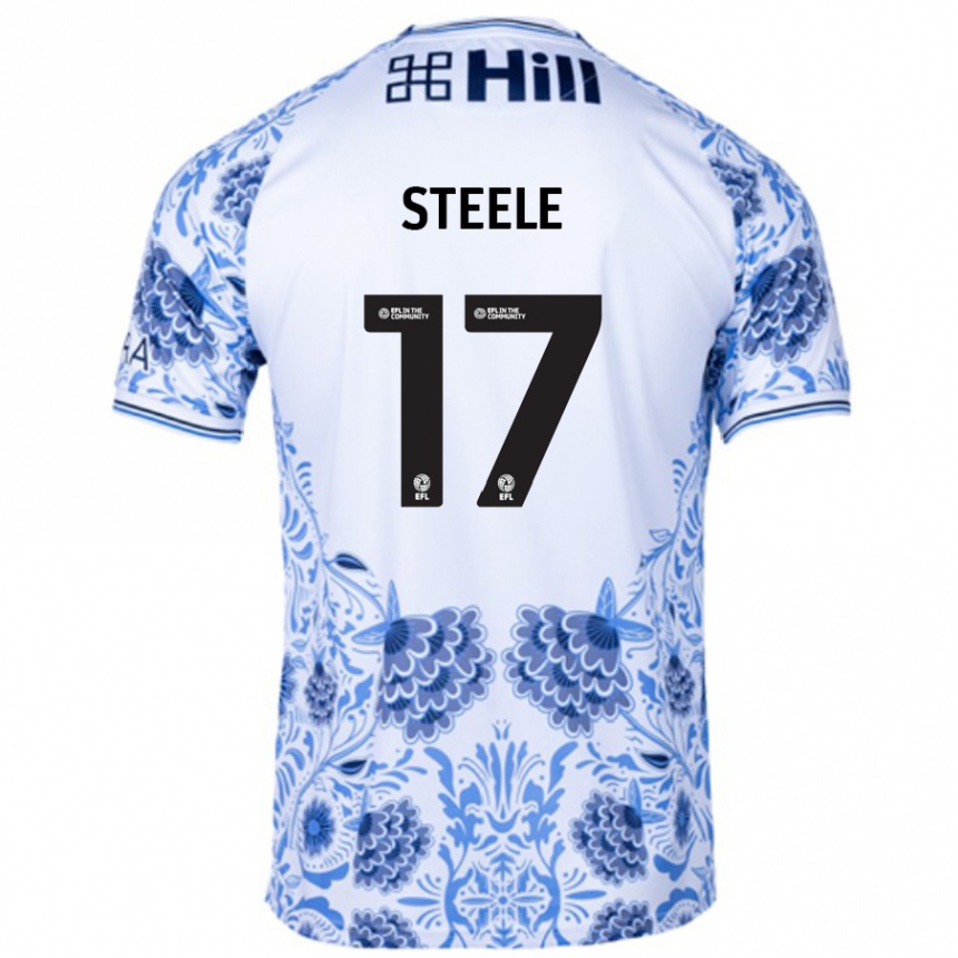 Kids Football Fran Steele #17 White Blue Away Jersey 2024/25 T-Shirt Nz