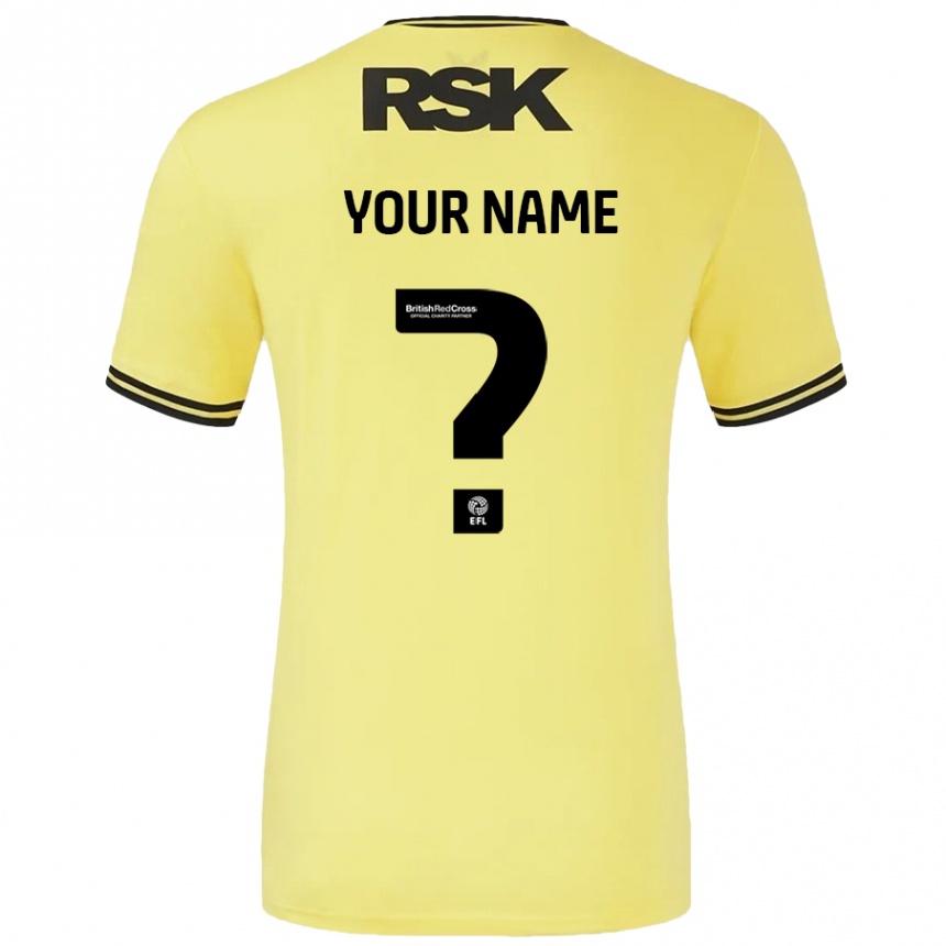 Kids Football Your Name #0 Yellow Black Away Jersey 2024/25 T-Shirt Nz