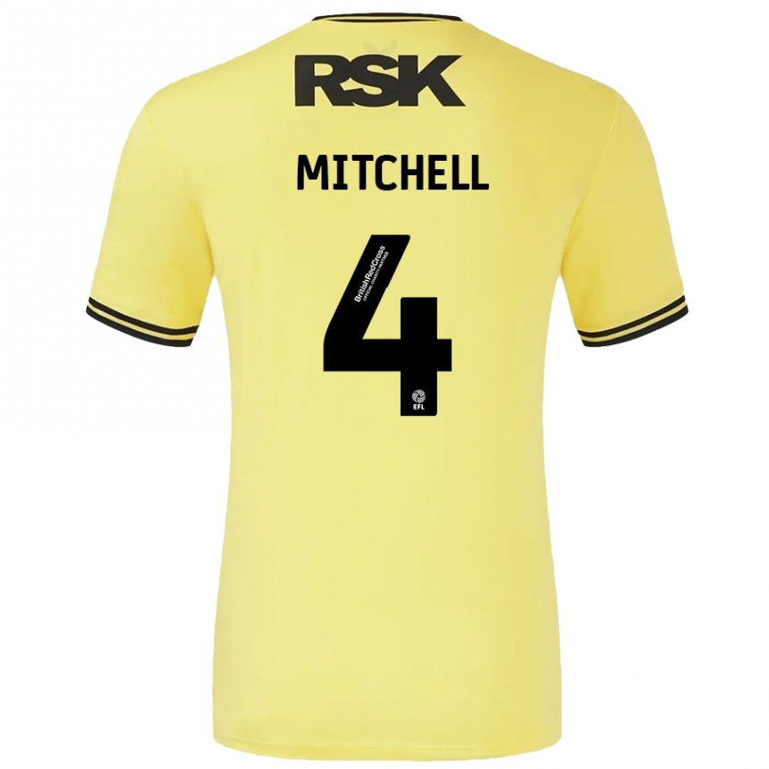 Kids Football Alex Mitchell #4 Yellow Black Away Jersey 2024/25 T-Shirt Nz