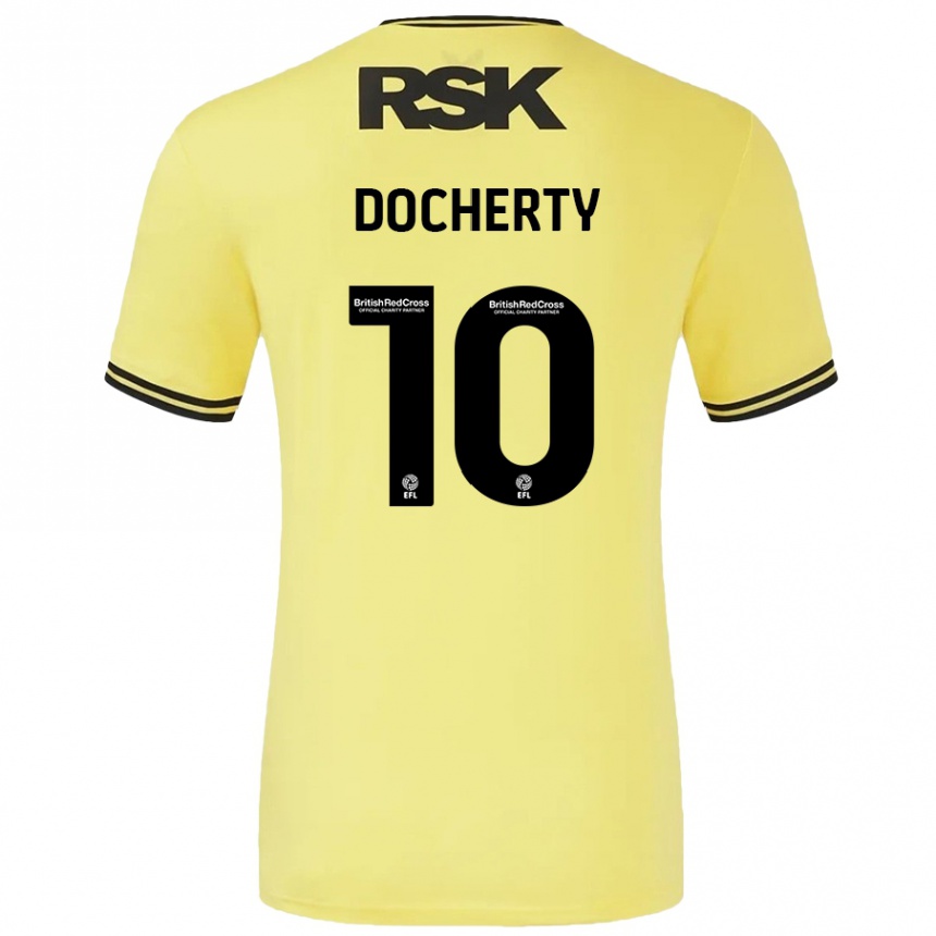 Kids Football Greg Docherty #10 Yellow Black Away Jersey 2024/25 T-Shirt Nz