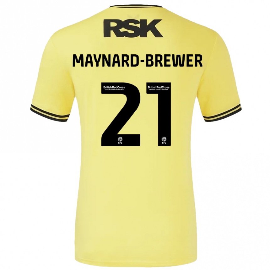 Kids Football Ashley Maynard-Brewer #21 Yellow Black Away Jersey 2024/25 T-Shirt Nz