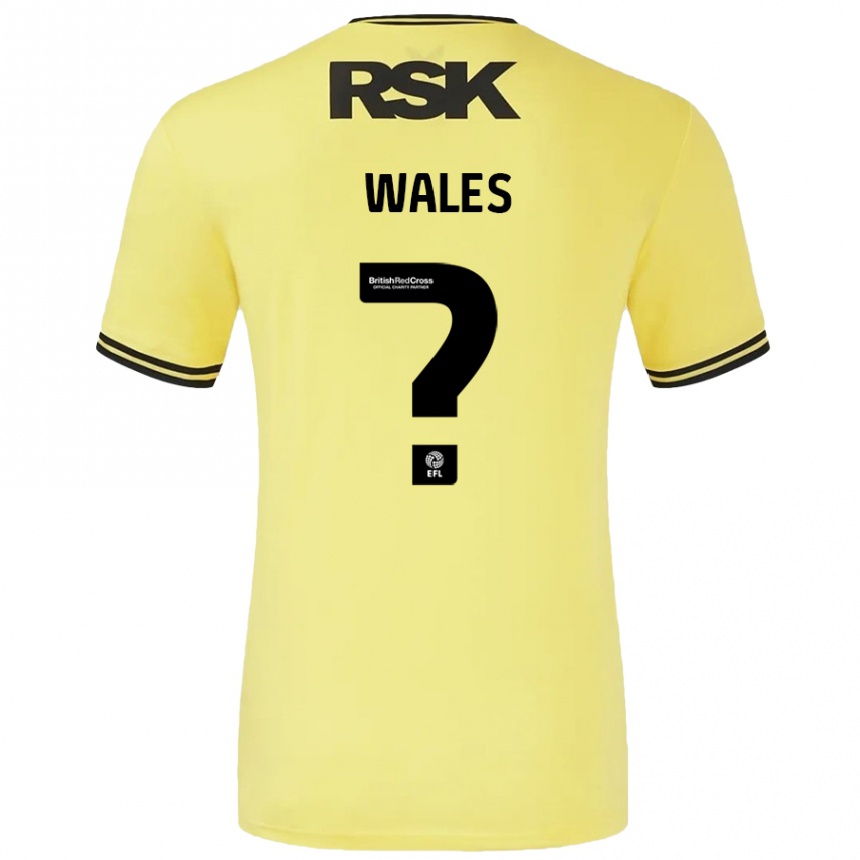 Kids Football Manu Wales #0 Yellow Black Away Jersey 2024/25 T-Shirt Nz