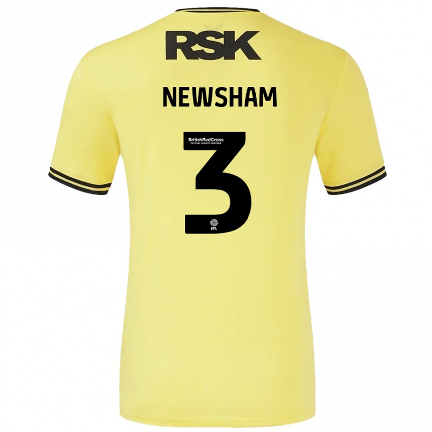 Kids Football Charlotte Newsham #3 Yellow Black Away Jersey 2024/25 T-Shirt Nz