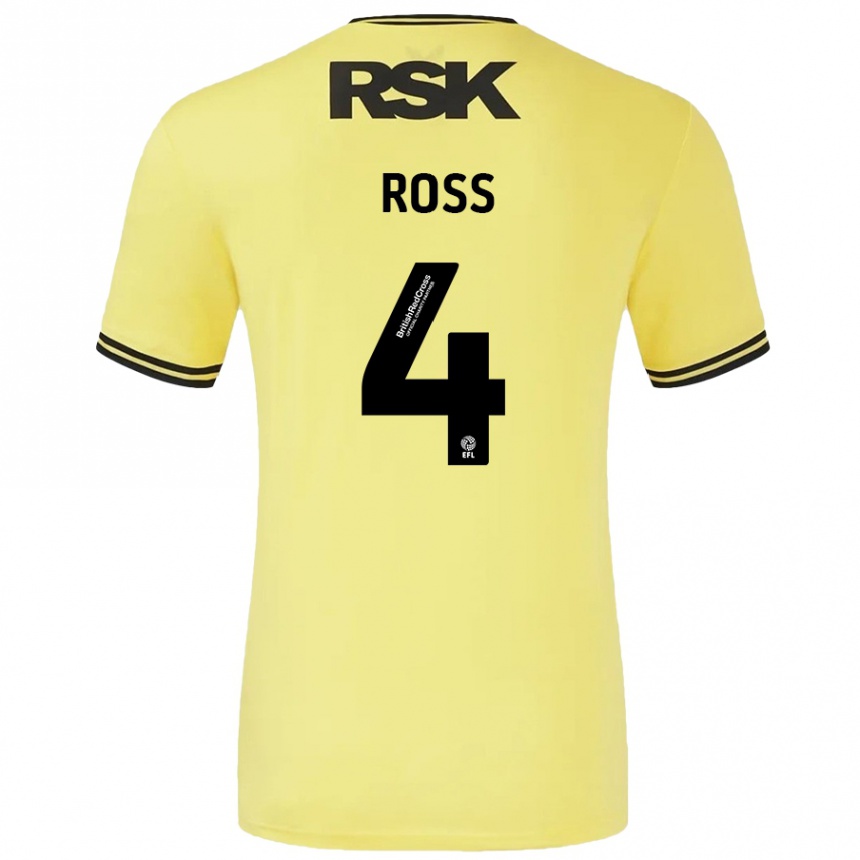 Kids Football Mia Ross #4 Yellow Black Away Jersey 2024/25 T-Shirt Nz