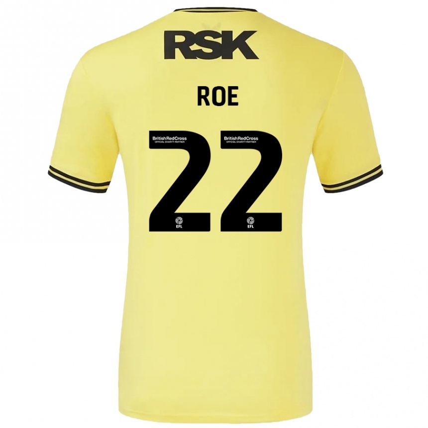 Kids Football Bethan Roe #22 Yellow Black Away Jersey 2024/25 T-Shirt Nz