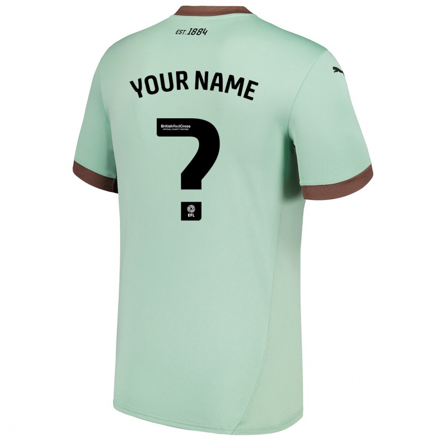 Kids Football Your Name #0 Pale Green Away Jersey 2024/25 T-Shirt Nz