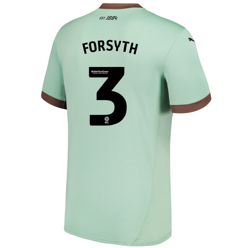 Kids Football Craig Forsyth #3 Pale Green Away Jersey 2024/25 T-Shirt Nz