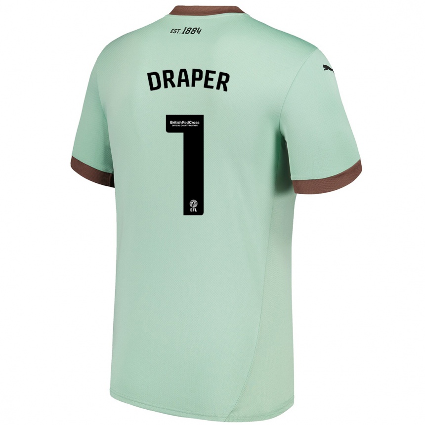 Kids Football Anna Draper #1 Pale Green Away Jersey 2024/25 T-Shirt Nz