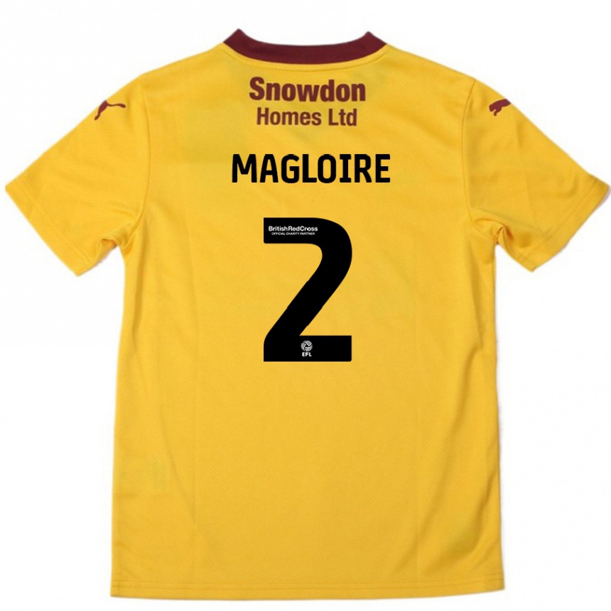 Kids Football Tyler Magloire #2 Orange  Burgundy Away Jersey 2024/25 T-Shirt Nz