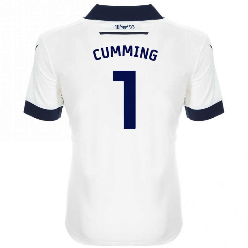 Kids Football Jamie Cumming #1 White Navy Blue Away Jersey 2024/25 T-Shirt Nz