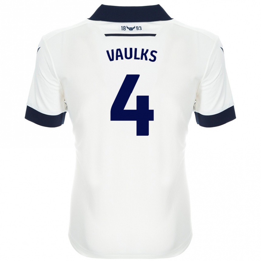 Kids Football Will Vaulks #4 White Navy Blue Away Jersey 2024/25 T-Shirt Nz