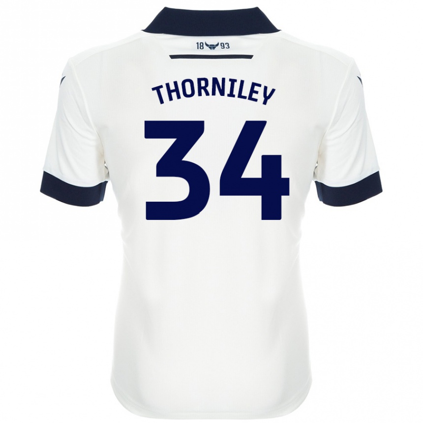 Kids Football Jordan Thorniley #34 White Navy Blue Away Jersey 2024/25 T-Shirt Nz