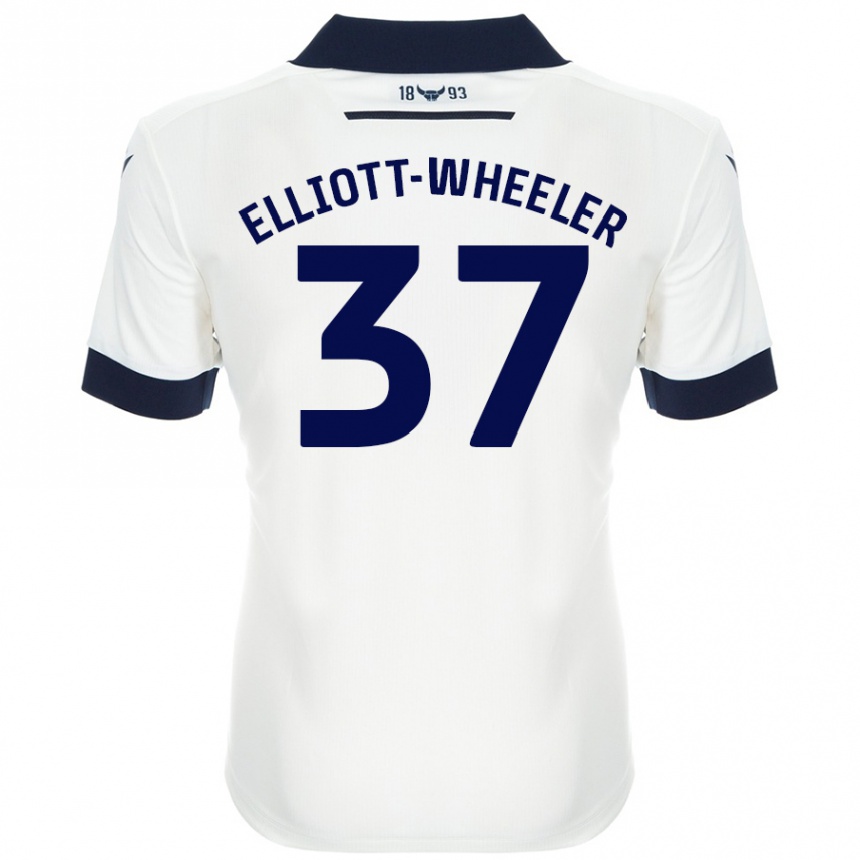 Kids Football Aidan Elliott-Wheeler #37 White Navy Blue Away Jersey 2024/25 T-Shirt Nz