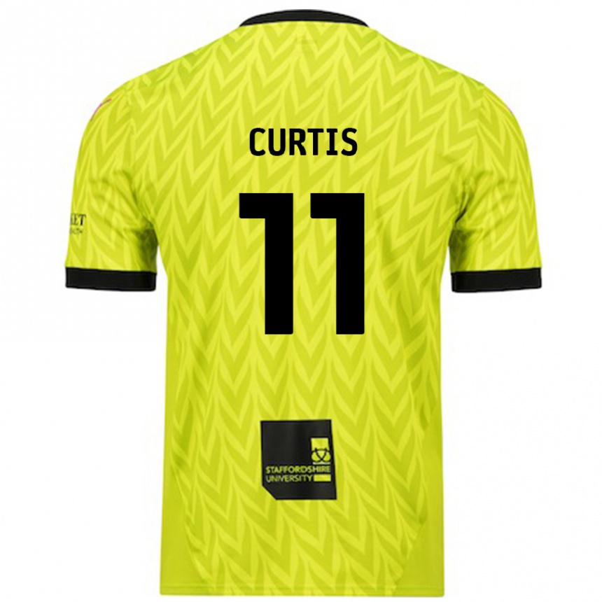 Kids Football Ronan Curtis #11 Fluorescent Green Away Jersey 2024/25 T-Shirt Nz