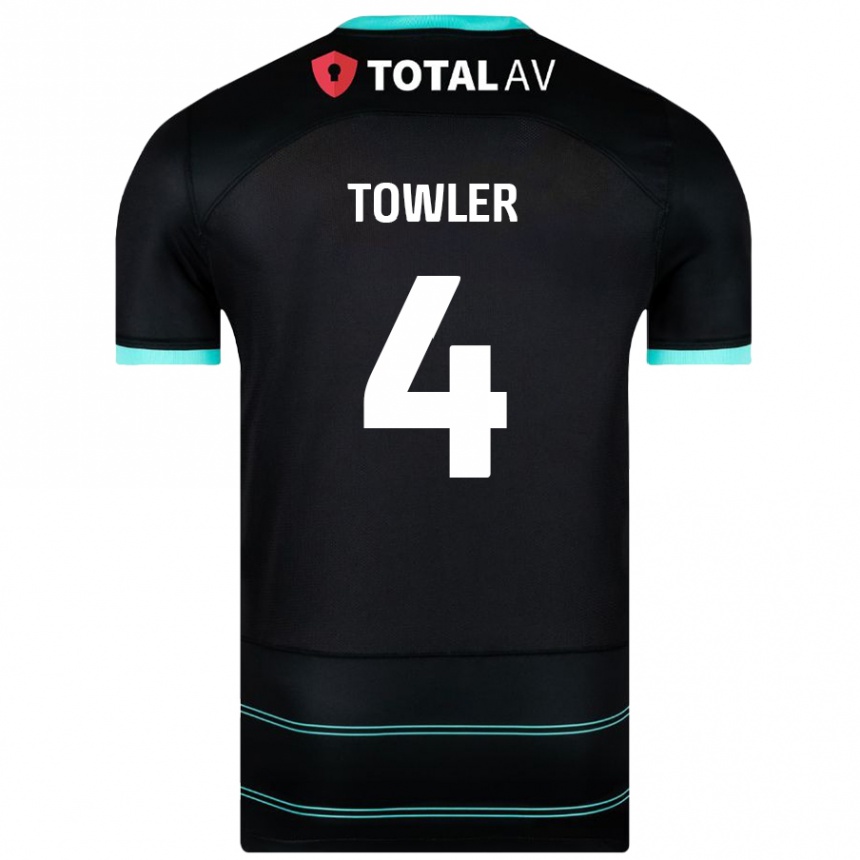 Kids Football Ryley Towler #4 Black Away Jersey 2024/25 T-Shirt Nz