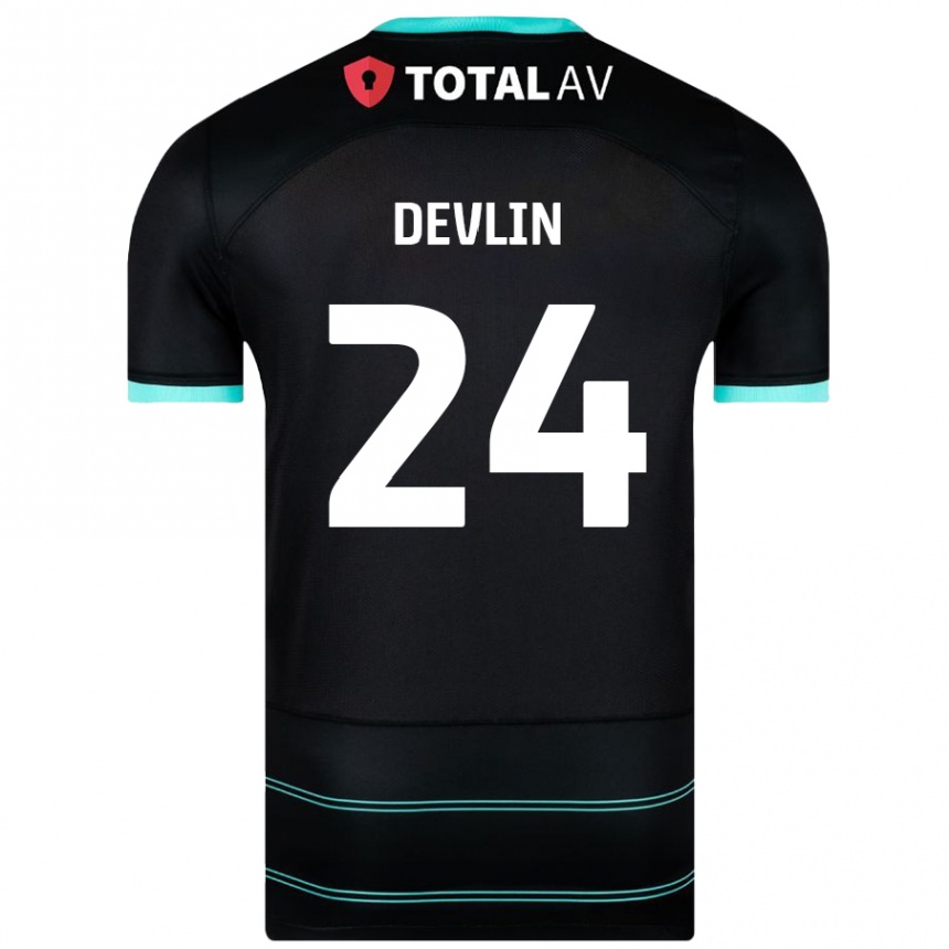 Kids Football Terry Devlin #24 Black Away Jersey 2024/25 T-Shirt Nz