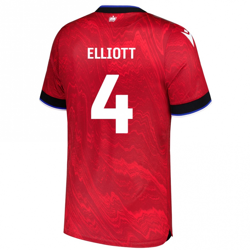 Kids Football Ben Elliott #4 Red Black Away Jersey 2024/25 T-Shirt Nz