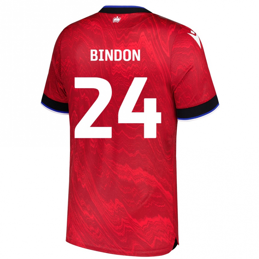 Kids Football Tyler Bindon #24 Red Black Away Jersey 2024/25 T-Shirt Nz