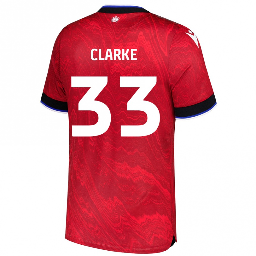 Kids Football John Clarke #33 Red Black Away Jersey 2024/25 T-Shirt Nz