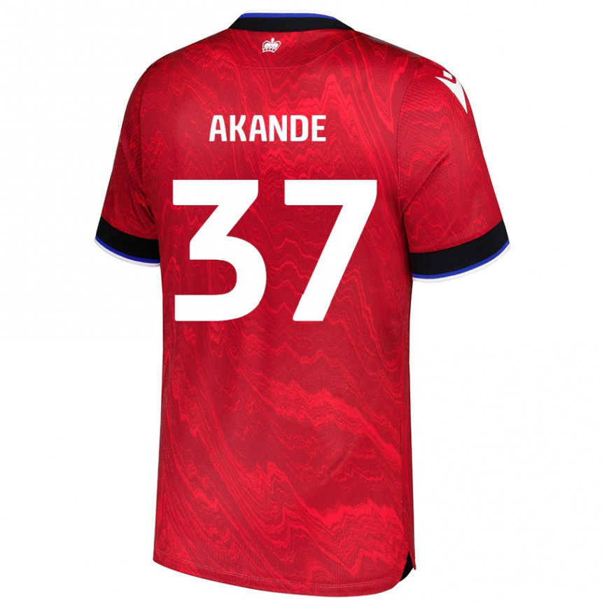 Kids Football Adrian Akande #37 Red Black Away Jersey 2024/25 T-Shirt Nz