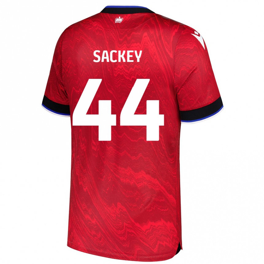 Kids Football Tyler Sackey #44 Red Black Away Jersey 2024/25 T-Shirt Nz