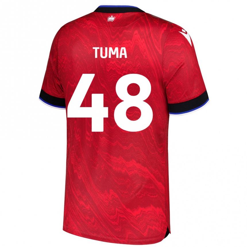 Kids Football Basil Tuma #48 Red Black Away Jersey 2024/25 T-Shirt Nz