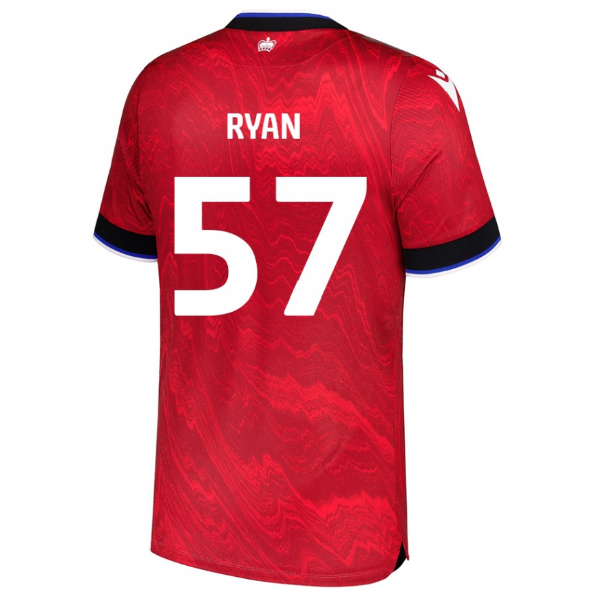 Kids Football John Ryan #57 Red Black Away Jersey 2024/25 T-Shirt Nz