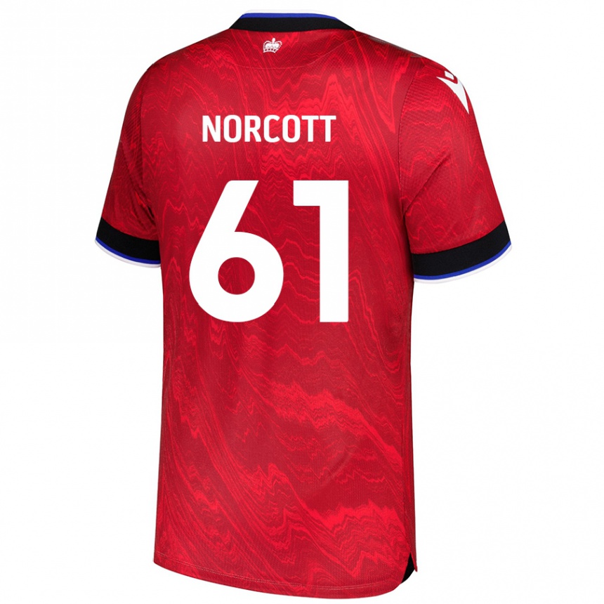 Kids Football Tom Norcott #61 Red Black Away Jersey 2024/25 T-Shirt Nz