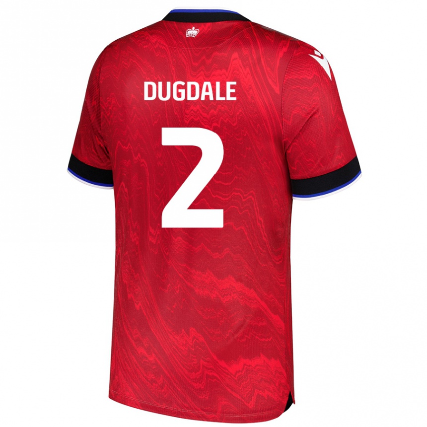 Kids Football Rachel Dugdale #2 Red Black Away Jersey 2024/25 T-Shirt Nz