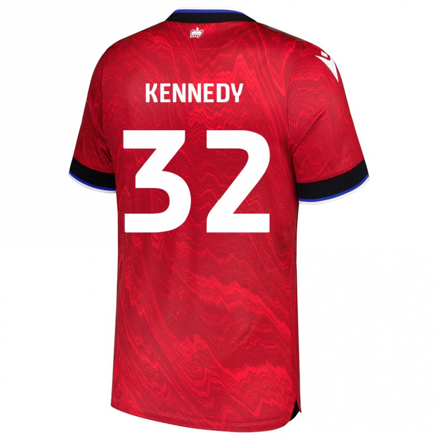 Kids Football Stevie Kennedy #32 Red Black Away Jersey 2024/25 T-Shirt Nz