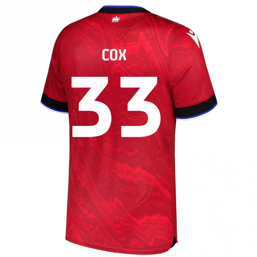 Kids Football Bella Cox #33 Red Black Away Jersey 2024/25 T-Shirt Nz