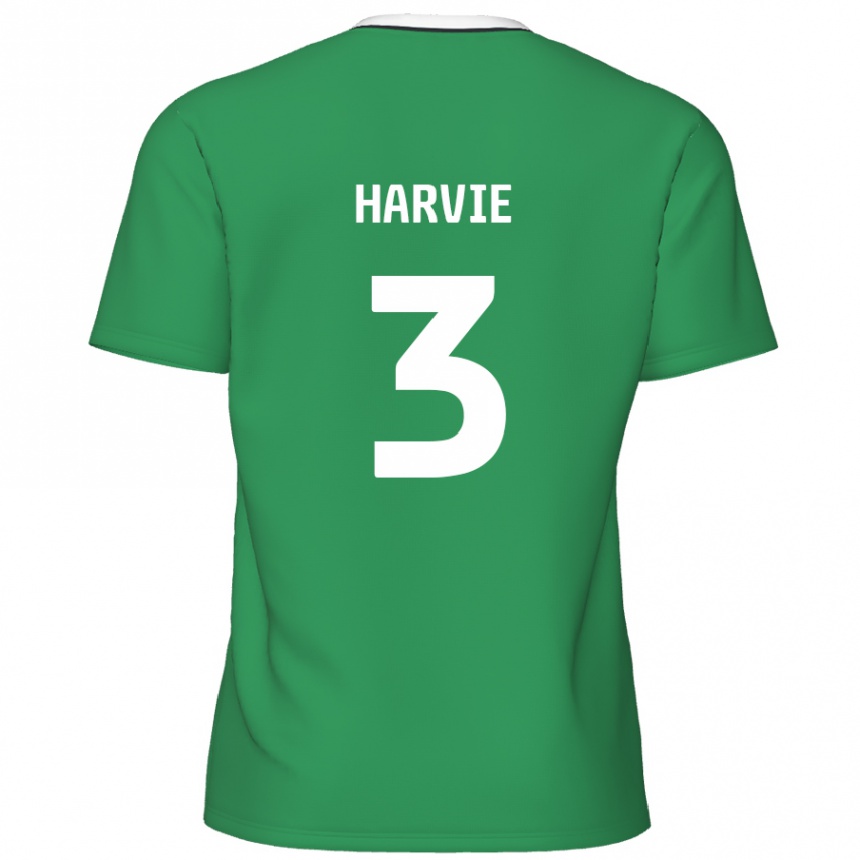 Kids Football Daniel Harvie #3 Green White Stripes Away Jersey 2024/25 T-Shirt Nz