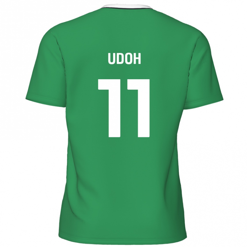 Kids Football Daniel Udoh #11 Green White Stripes Away Jersey 2024/25 T-Shirt Nz