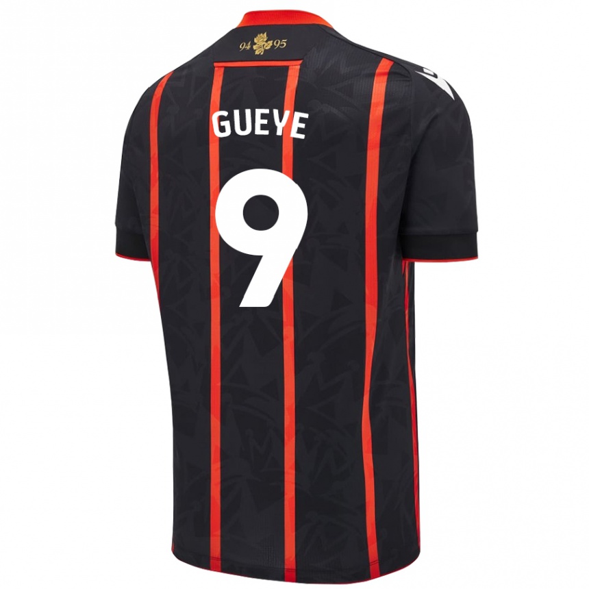 Kids Football Makhtar Gueye #9 Black Red Away Jersey 2024/25 T-Shirt Nz