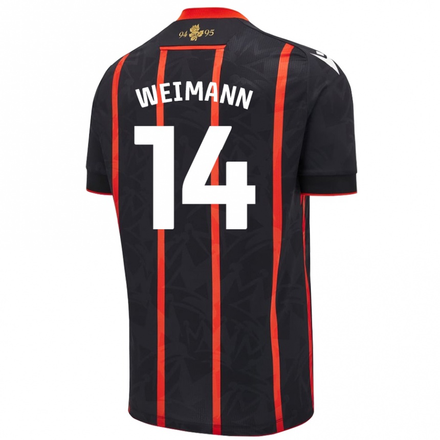 Kids Football Andreas Weimann #14 Black Red Away Jersey 2024/25 T-Shirt Nz