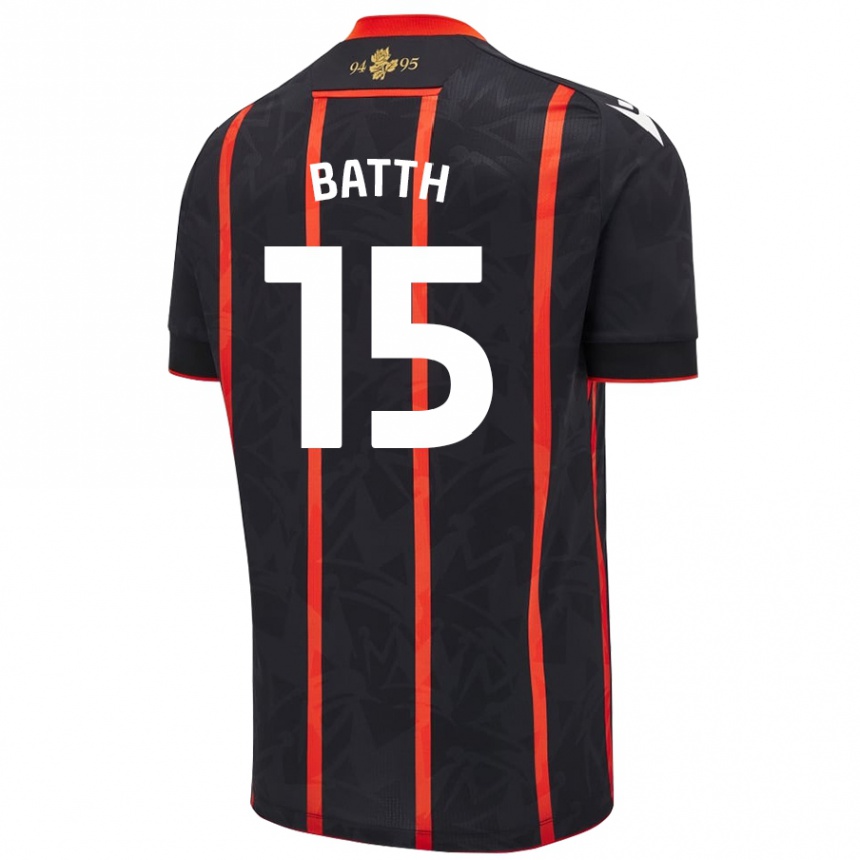 Kids Football Danny Batth #15 Black Red Away Jersey 2024/25 T-Shirt Nz