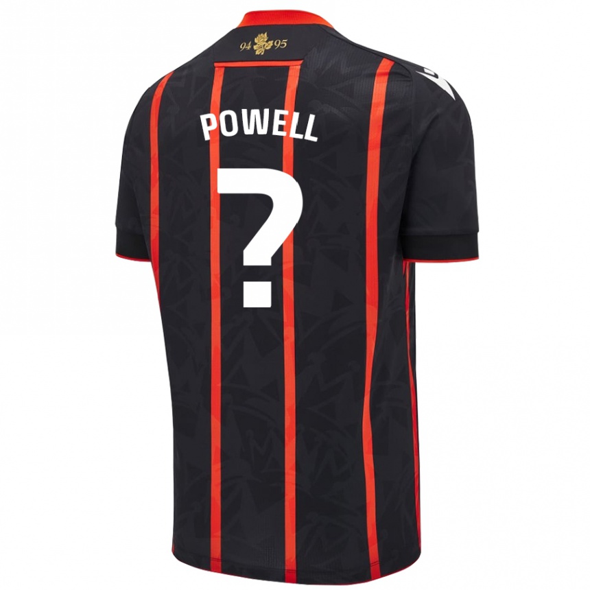 Kids Football Brandon Powell #0 Black Red Away Jersey 2024/25 T-Shirt Nz