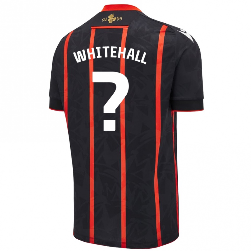 Kids Football Isaac Whitehall #0 Black Red Away Jersey 2024/25 T-Shirt Nz