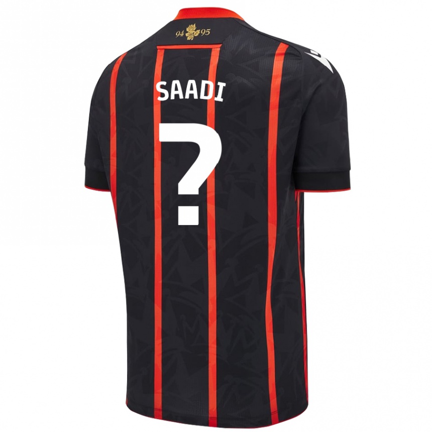 Kids Football Jalil Saadi #0 Black Red Away Jersey 2024/25 T-Shirt Nz