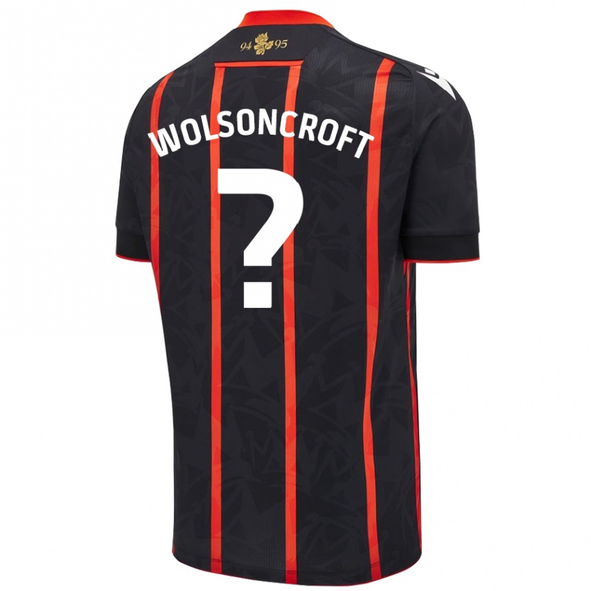 Kids Football Blake Wolsoncroft #0 Black Red Away Jersey 2024/25 T-Shirt Nz