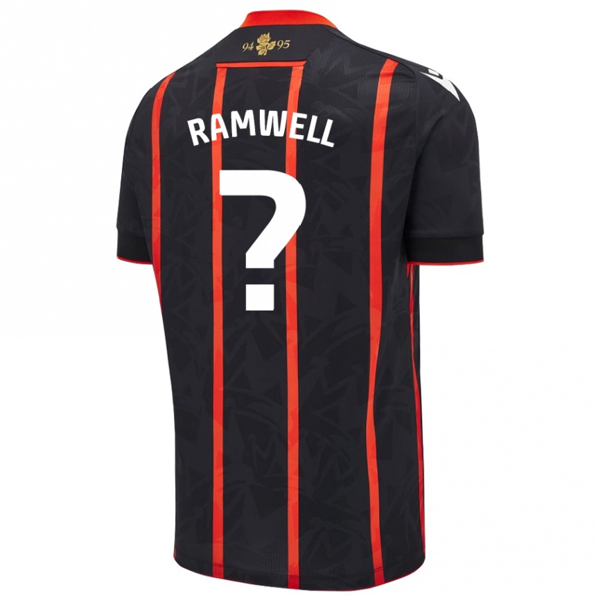 Kids Football Teddy Ramwell #0 Black Red Away Jersey 2024/25 T-Shirt Nz