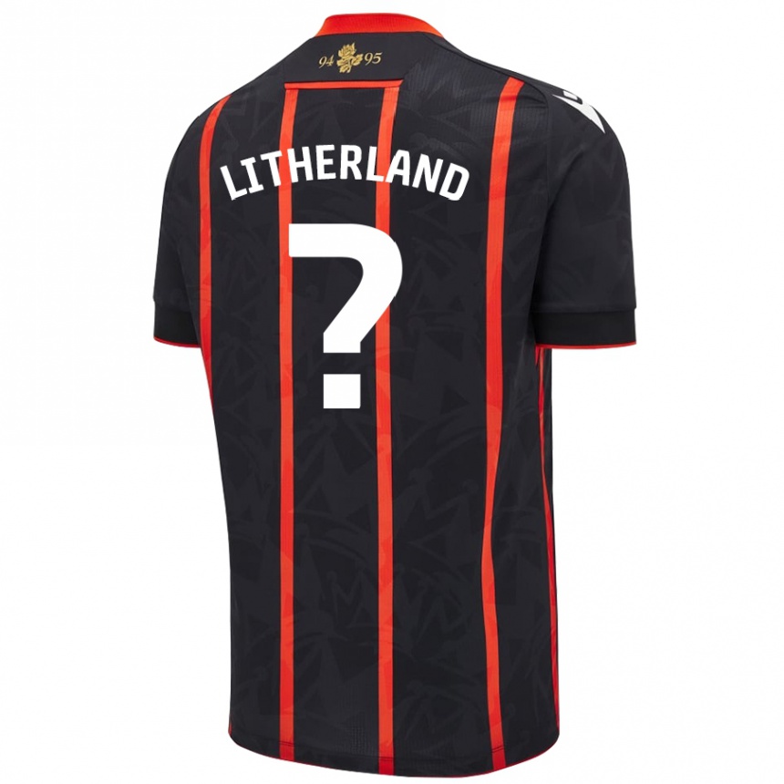 Kids Football Matty Litherland #0 Black Red Away Jersey 2024/25 T-Shirt Nz