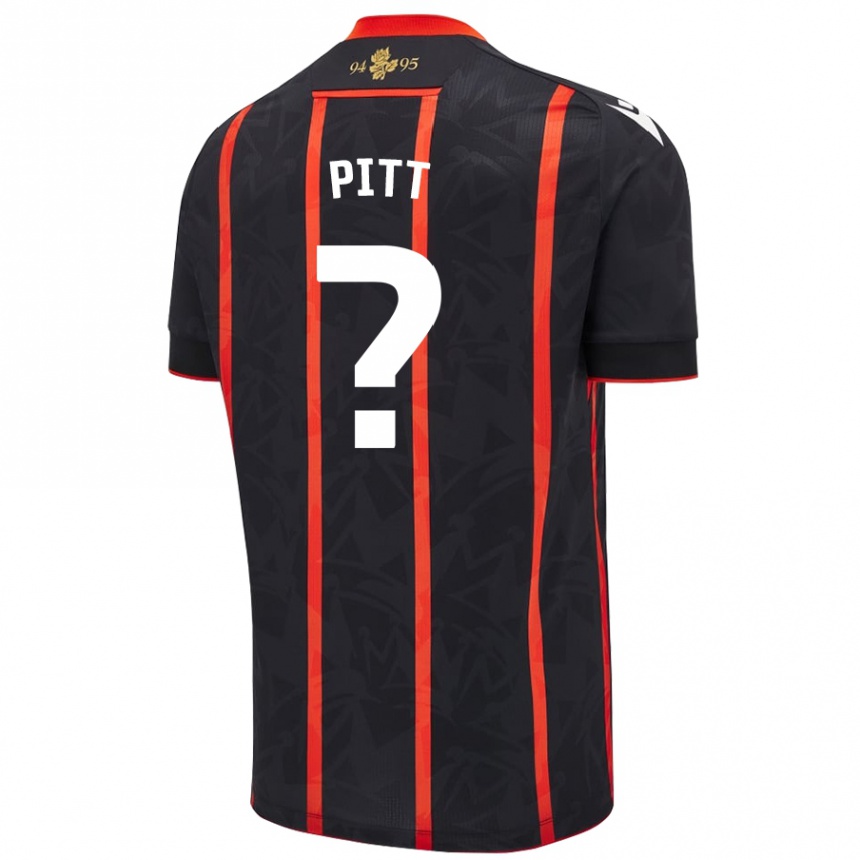 Kids Football Theo Pitt #0 Black Red Away Jersey 2024/25 T-Shirt Nz