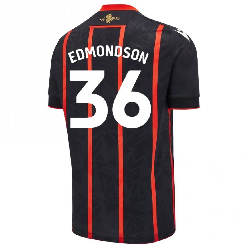 Kids Football James Edmondson #36 Black Red Away Jersey 2024/25 T-Shirt Nz